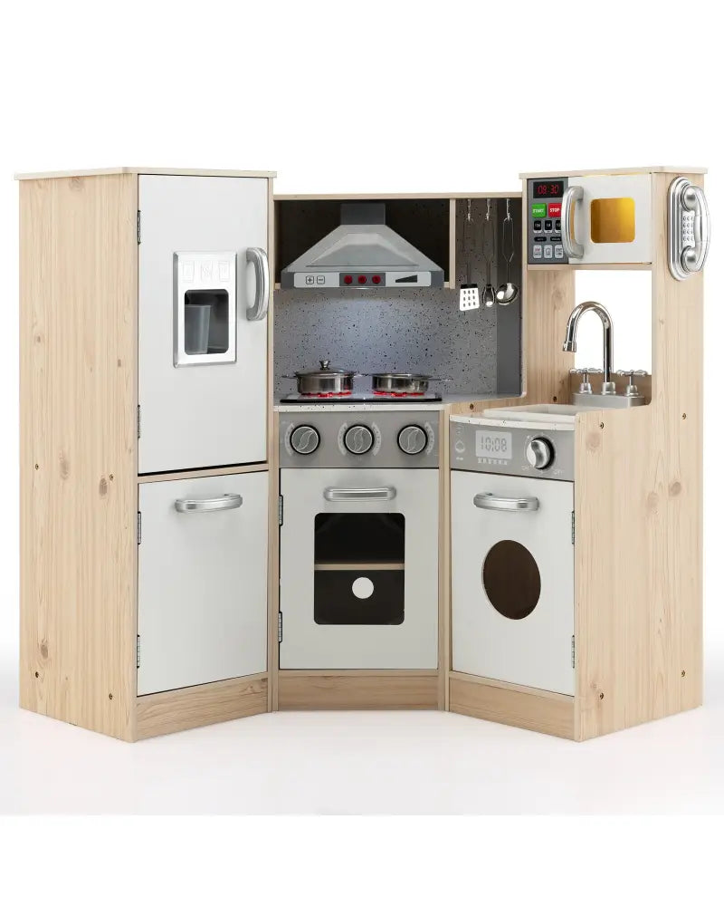 Kids Corner Wooden Kitchen Playset with Cookware Accessories - Multicolor - Play Kitchen Sets