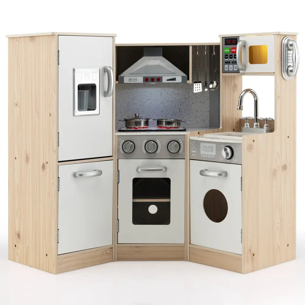 Kids Corner Wooden Kitchen Playset with Cookware Accessories - Multicolor - Play Kitchen Sets
