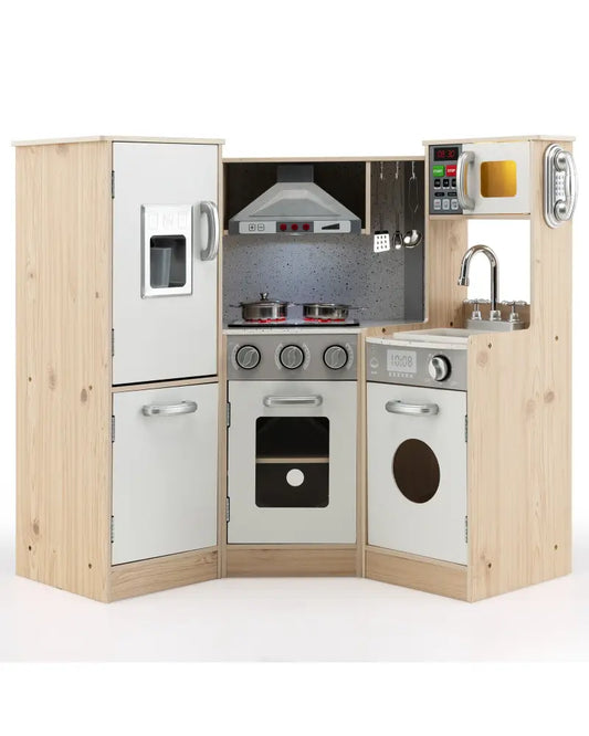 Kids Corner Wooden Kitchen Playset with Cookware Accessories - Multicolor - Play Kitchen Sets
