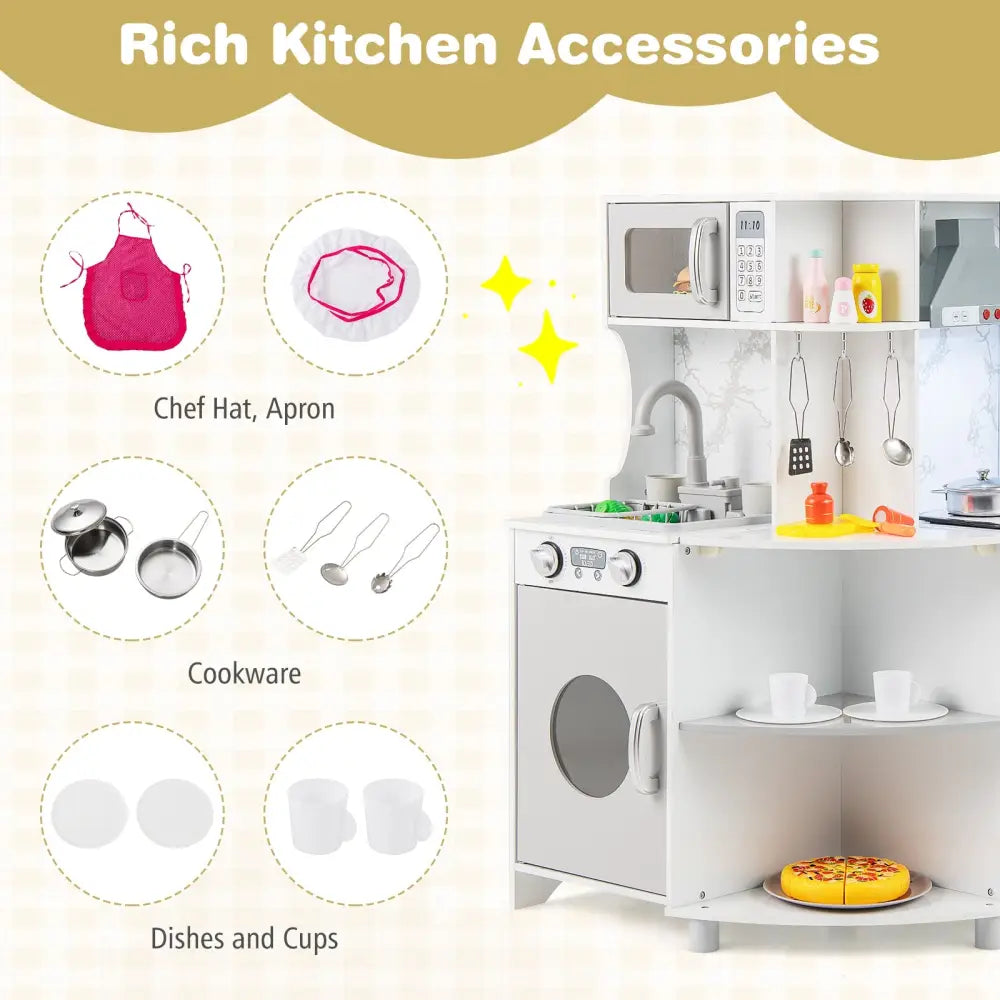 Kids Corner Wooden Play Kitchen with Range Hood and Stoves-Gray - Gray - Play Kitchen Sets