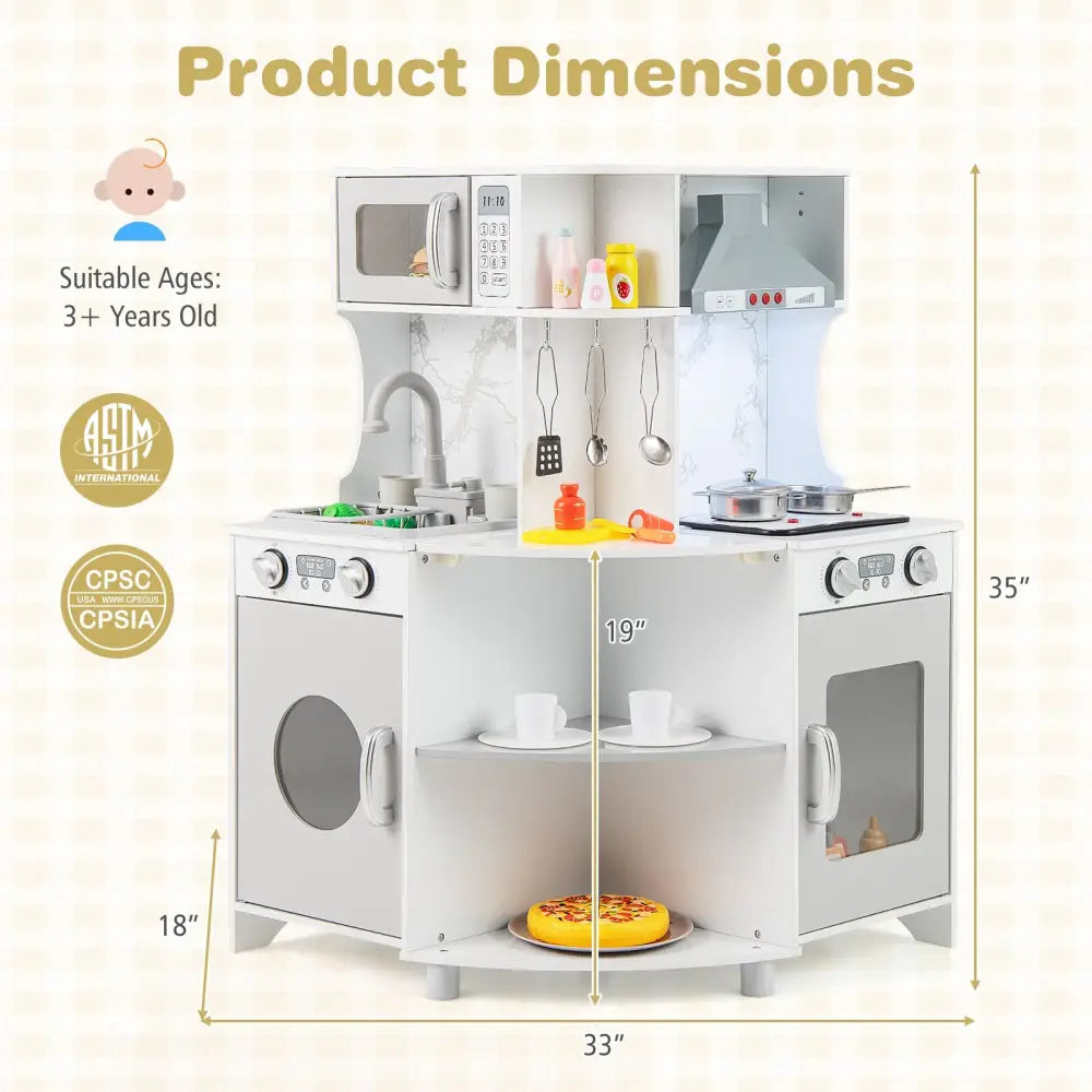 Kids Corner Wooden Play Kitchen with Range Hood and Stoves-Gray - Gray - Play Kitchen Sets