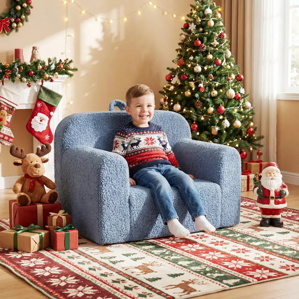 Kids Couch Portable Toddler Sofa with Anti-slip Base-Blue - Blue - Kids Chairs & Seating