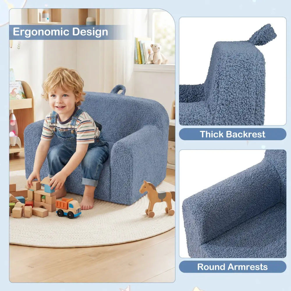 Kids Couch Portable Toddler Sofa with Anti-slip Base-Blue - Blue - Kids Chairs & Seating