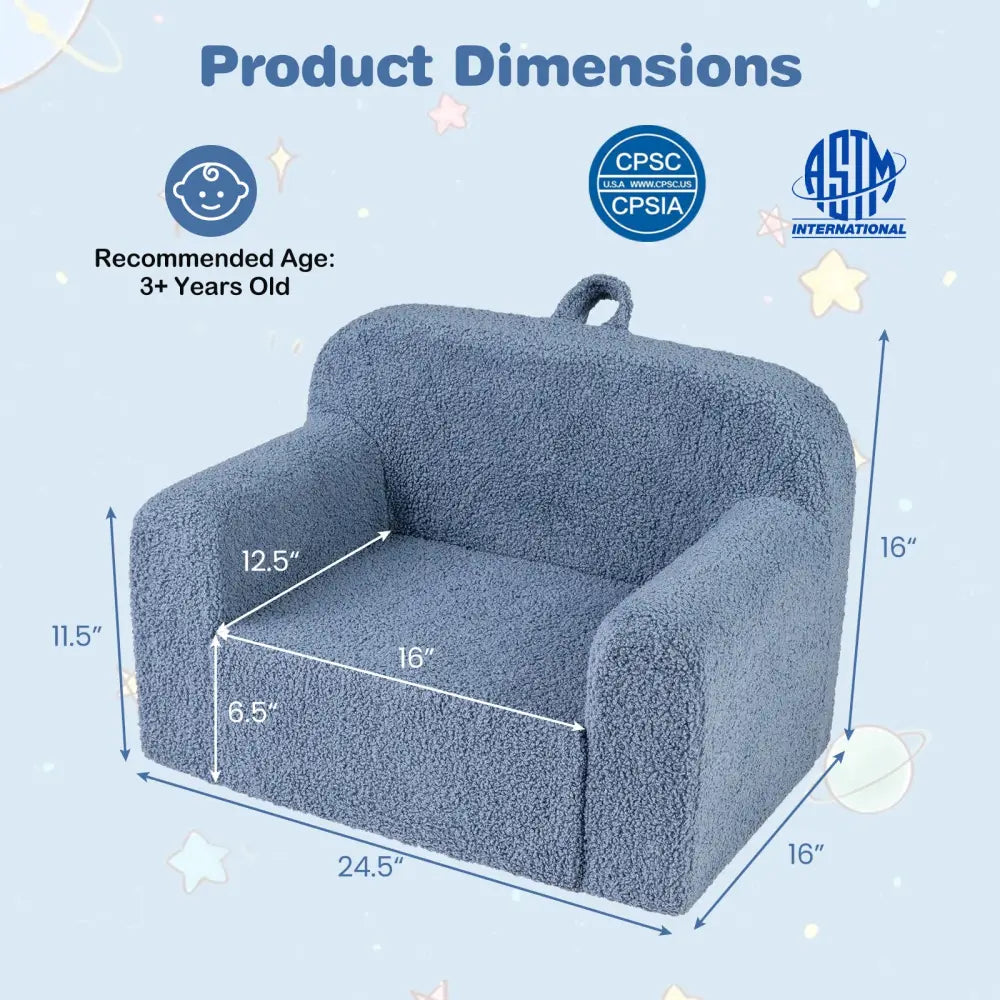 Kids Couch Portable Toddler Sofa with Anti-slip Base-Blue - Blue - Kids Chairs & Seating