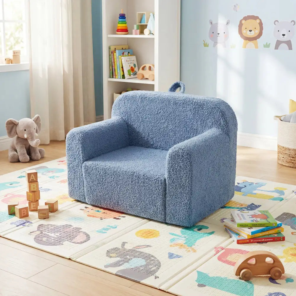 Kids Couch Portable Toddler Sofa with Anti-slip Base-Blue - Blue - Kids Chairs & Seating