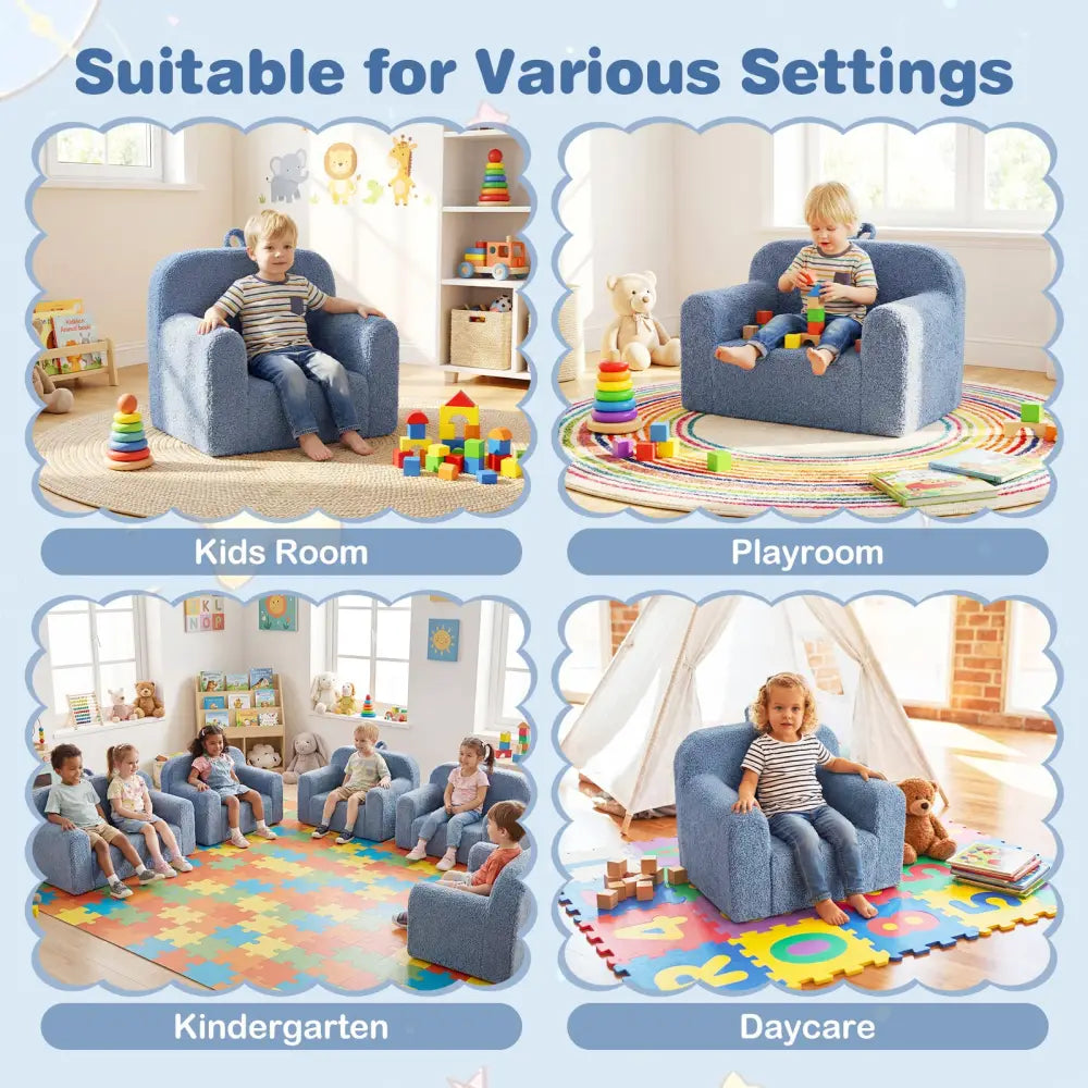 Kids Couch Portable Toddler Sofa with Anti-slip Base-Blue - Blue - Kids Chairs & Seating