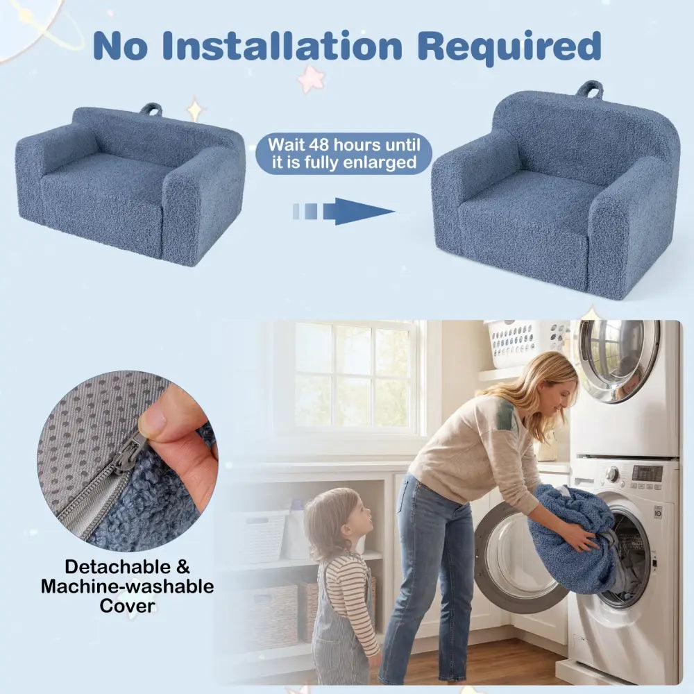 Kids Couch Portable Toddler Sofa with Anti-slip Base-Blue - Blue - Kids Chairs & Seating