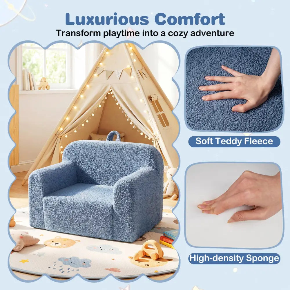 Kids Couch Portable Toddler Sofa with Anti-slip Base-Blue - Blue - Kids Chairs & Seating
