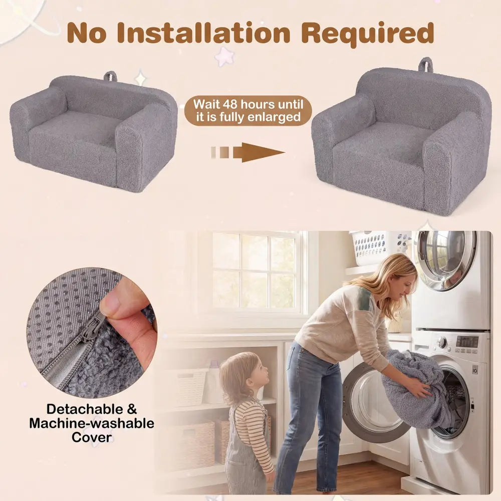 Kids Couch Portable Toddler Sofa with Anti-slip Base-Gray - Gray - Kids Chairs & Seating