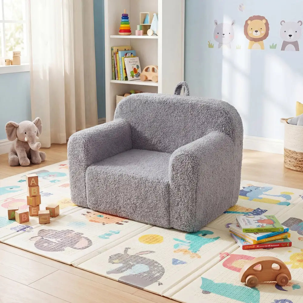 Kids Couch Portable Toddler Sofa with Anti-slip Base-Gray - Gray - Kids Chairs & Seating