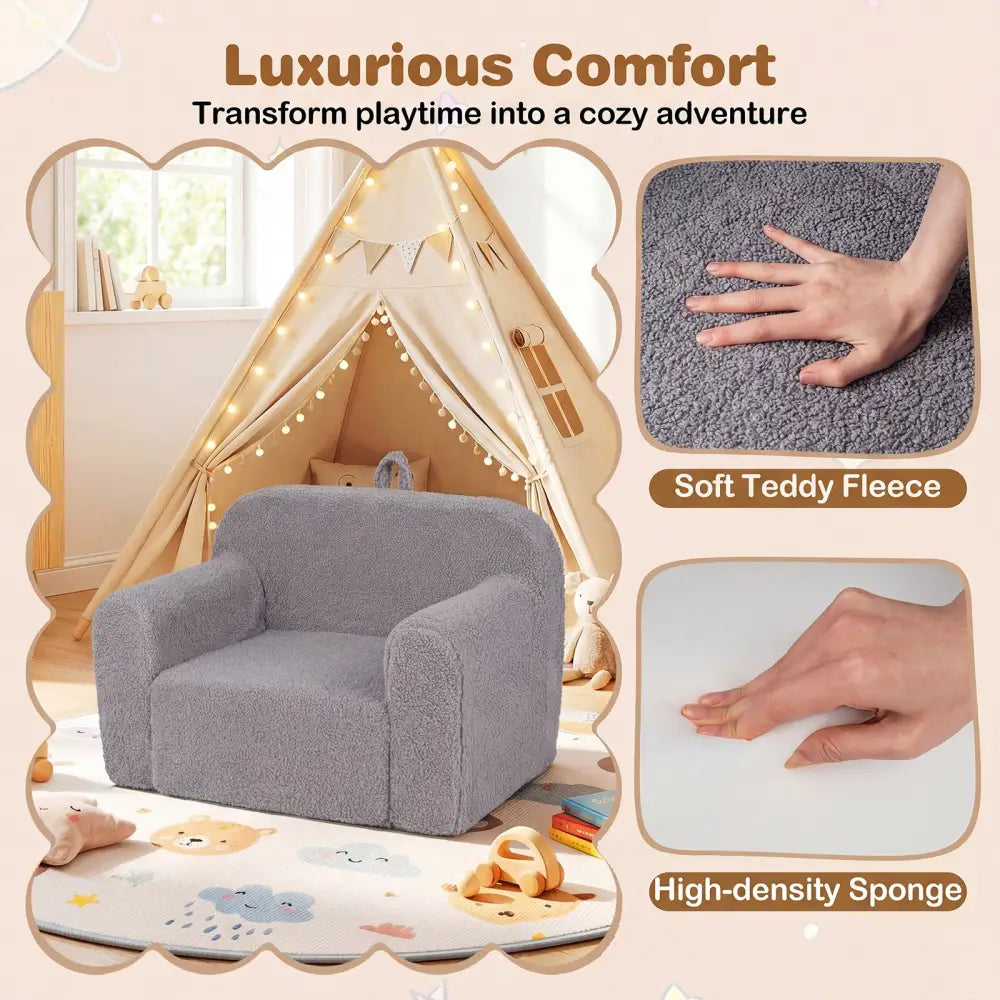 Kids Couch Portable Toddler Sofa with Anti-slip Base-Gray - Gray - Kids Chairs & Seating
