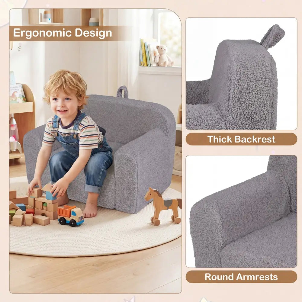 Kids Couch Portable Toddler Sofa with Anti-slip Base-Gray - Gray - Kids Chairs & Seating