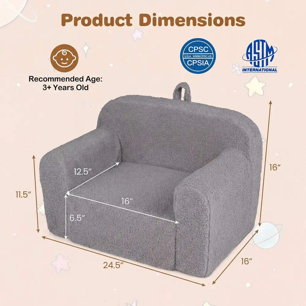 Kids Couch Portable Toddler Sofa with Anti-slip Base-Gray - Gray - Kids Chairs & Seating