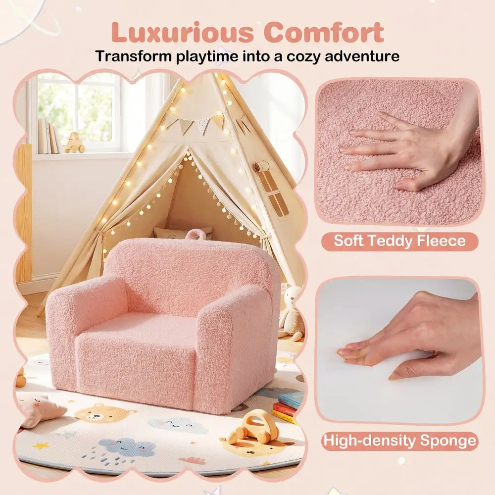 Kids Couch Portable Toddler Sofa with Anti-slip Base-Pink - Pink - Kids Chairs & Seating