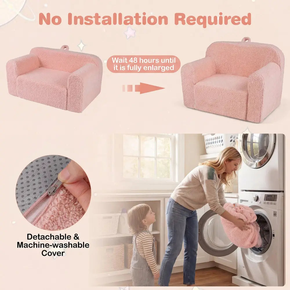 Kids Couch Portable Toddler Sofa with Anti-slip Base-Pink - Pink - Kids Chairs & Seating