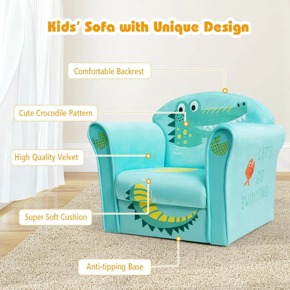 Kids Crocodile Armrest Upholstered Couch - Green - Kids Chairs & Seating