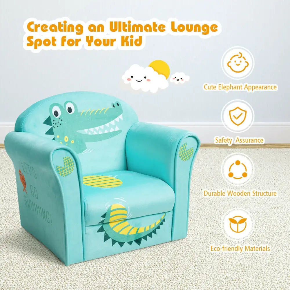 Kids Crocodile Armrest Upholstered Couch - Green - Kids Chairs & Seating