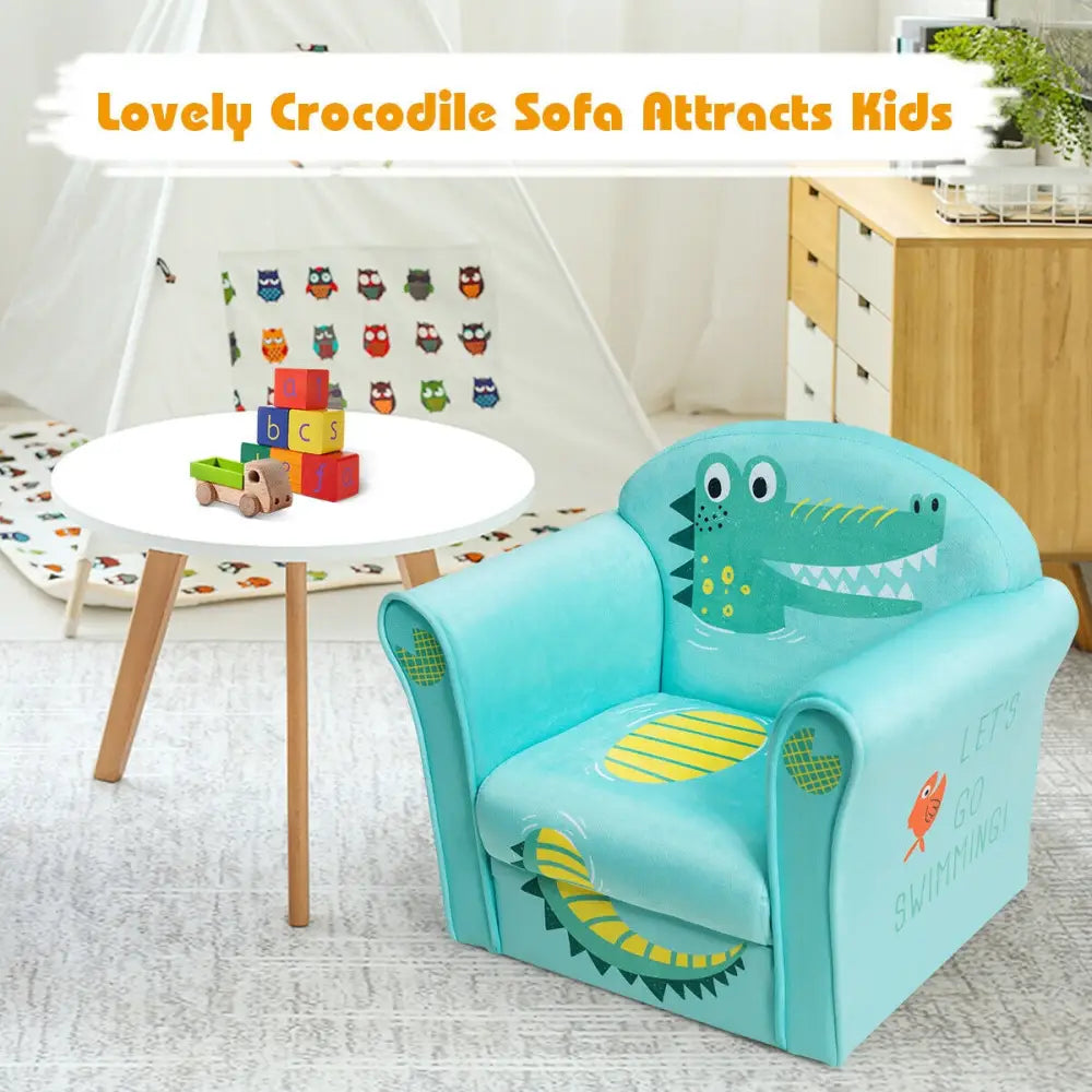 Kids Crocodile Armrest Upholstered Couch - Green - Kids Chairs & Seating