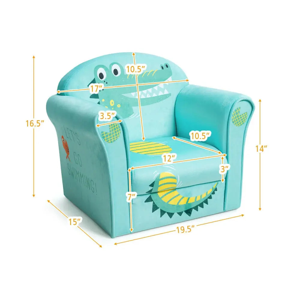 Kids Crocodile Armrest Upholstered Couch - Green - Kids Chairs & Seating