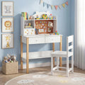 Kids Desk and Chair Set with Hutch Bulletin Board and Drawers-White - White - Kids Table & Chair Sets
