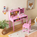Kids Desk and Chair Set with Hutch and Bulletin Board for 3+ Kids-Pink - Pink - Kids Table & Chair Sets