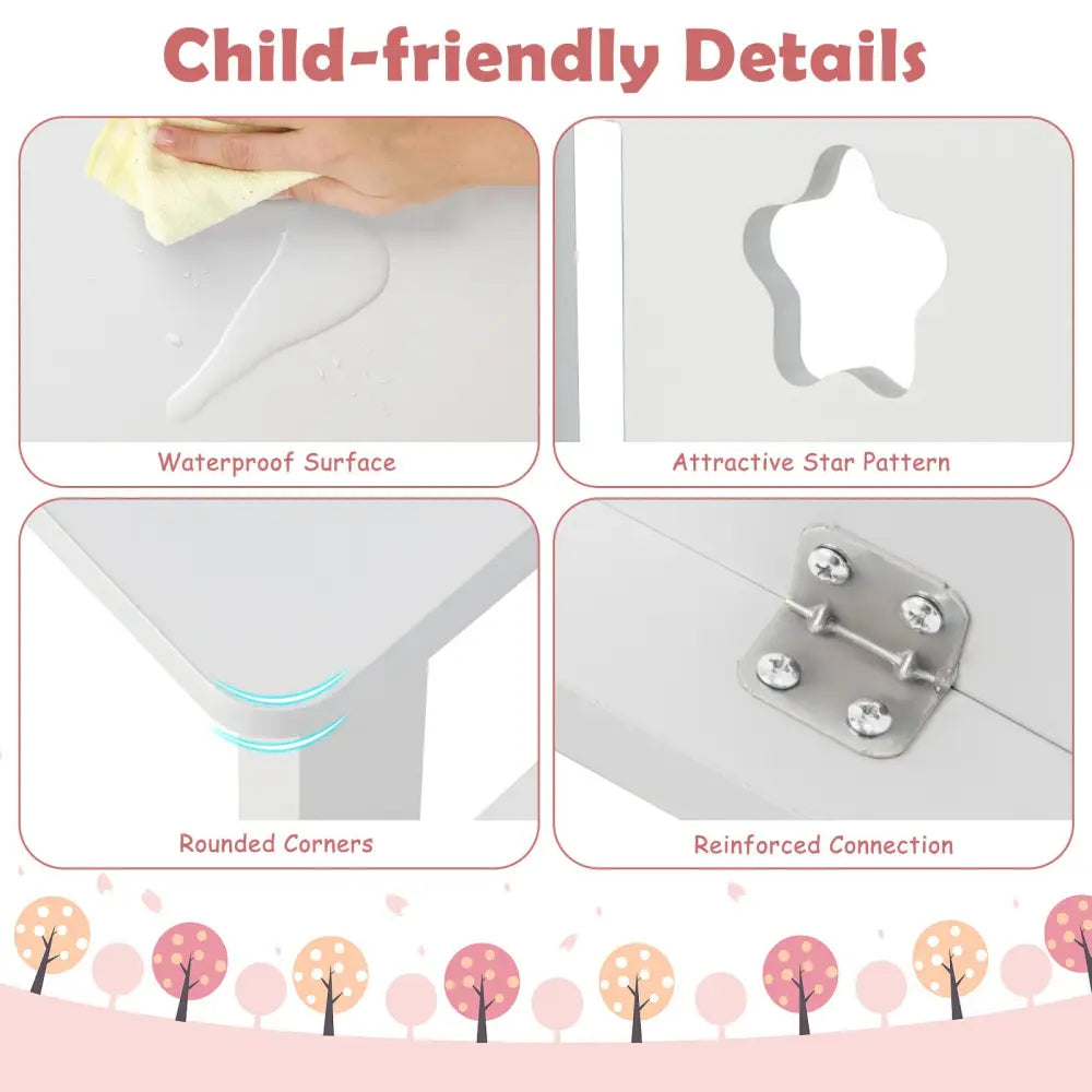 Kids Desk and Chair Set with Hutch and Bulletin Board for 3+ Kids-White - White - Kids Table & Chair Sets