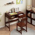 Kids Desk and Chair Set with Storage Drawer and Hutch-Brown - Brown - Kids Table & Chair Sets
