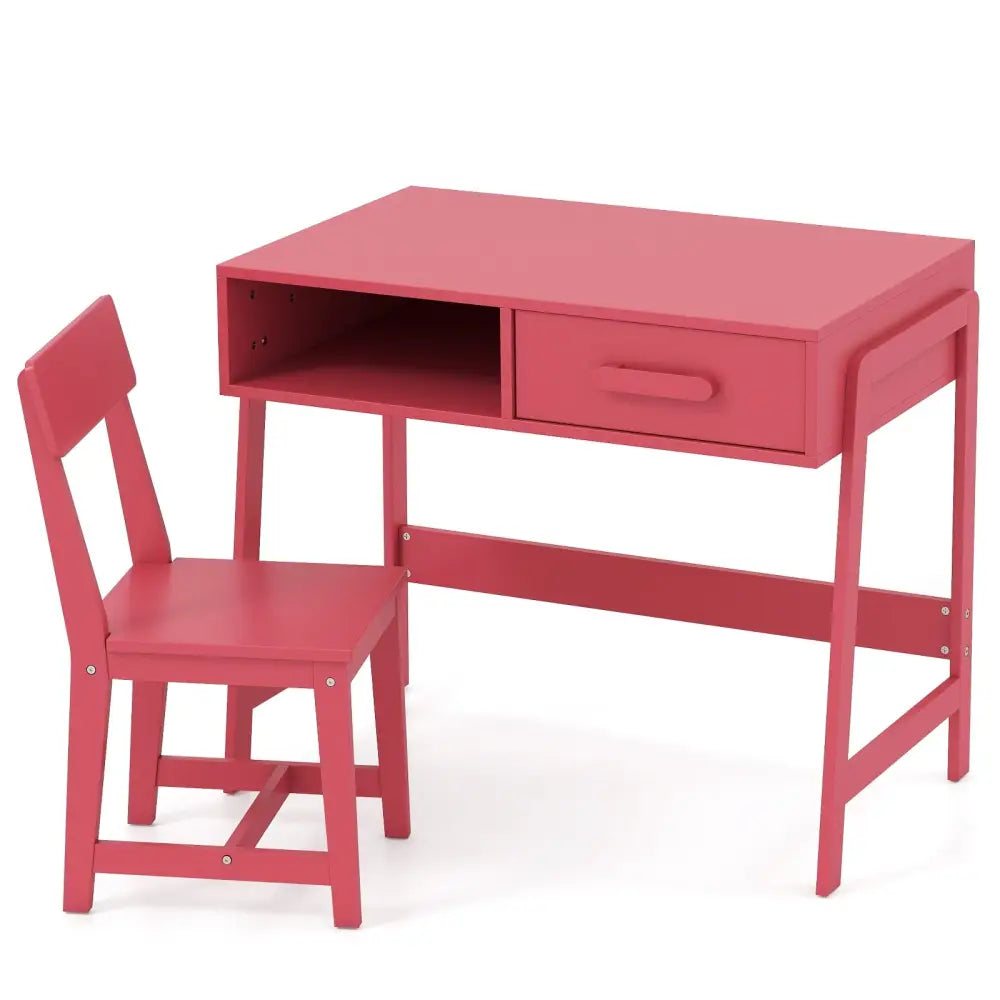 Kids Desk and Chair Set with Storage Drawer and Hutch-Pink - Pink - Kids Table & Chair Sets