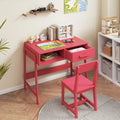 Kids Desk and Chair Set with Storage Drawer and Hutch-Pink - Pink - Kids Table & Chair Sets