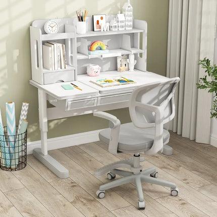 Kids Desk Chair Children Study Chair with Adjustable Height Armrest and Footrest-Grey - Gray - Kids Chairs & Seating