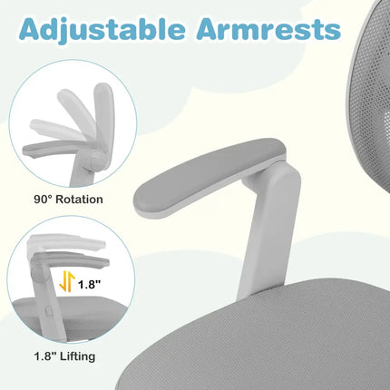 Kids Desk Chair Children Study Chair with Adjustable Height Armrest and Footrest-Grey - Gray - Kids Chairs & Seating