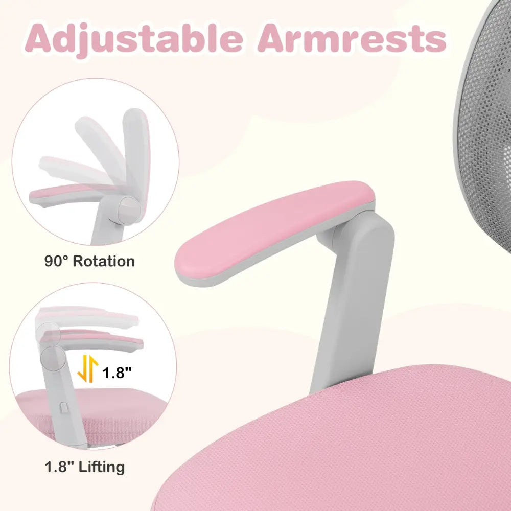 Kids Desk Chair Children Study Chair with Adjustable Height Armrest and Footrest-Pink - Pink - Kids Chairs & Seating