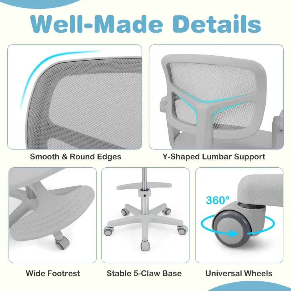 Kids Desk Chair Children Study Chair with Adjustable Height Armrest and Footrest-Grey - Gray - Kids Chairs & Seating