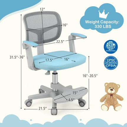 Kids Desk Chair Children Study Chair with Adjustable Height Armrest and Footrest-Blue - Blue - Kids Chairs & Seating