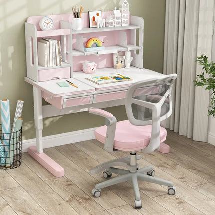 Kids Desk Chair Children Study Chair with Adjustable Height Armrest and Footrest-Pink - Pink - Kids Chairs & Seating