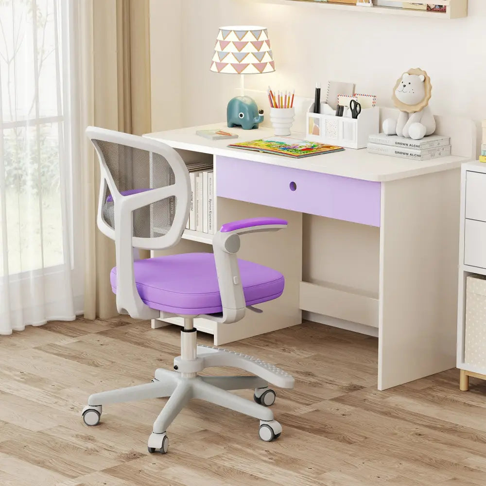 Kids Desk Chair Children Study Chair with Adjustable Height Armrest and Footrest-Purple - Purple - Kids Chairs & Seating