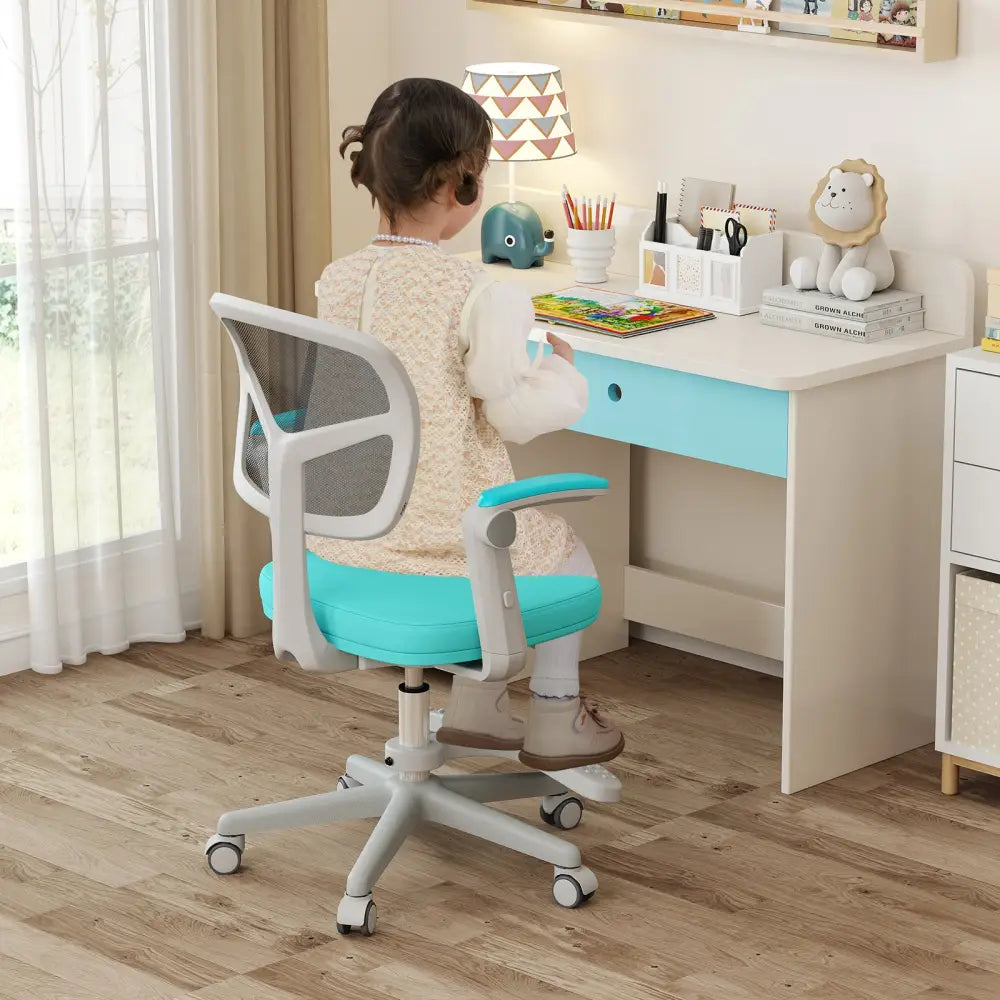 Kids Desk Chair Children Study Chair with Adjustable Height Armrest and Footrest-Green - Green - Kids Chairs & Seating