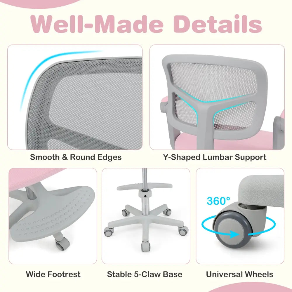 Kids Desk Chair Children Study Chair with Adjustable Height Armrest and Footrest-Pink - Pink - Kids Chairs & Seating