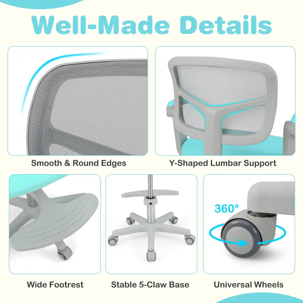 Kids Desk Chair Children Study Chair with Adjustable Height Armrest and Footrest-Green - Green - Kids Chairs & Seating