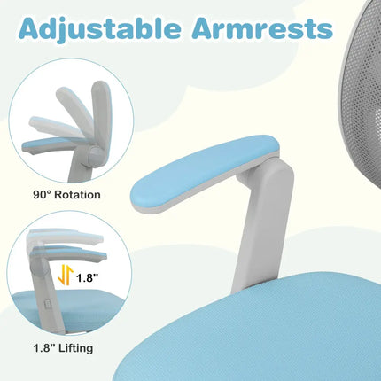 Kids Desk Chair Children Study Chair with Adjustable Height Armrest and Footrest-Blue - Blue - Kids Chairs & Seating
