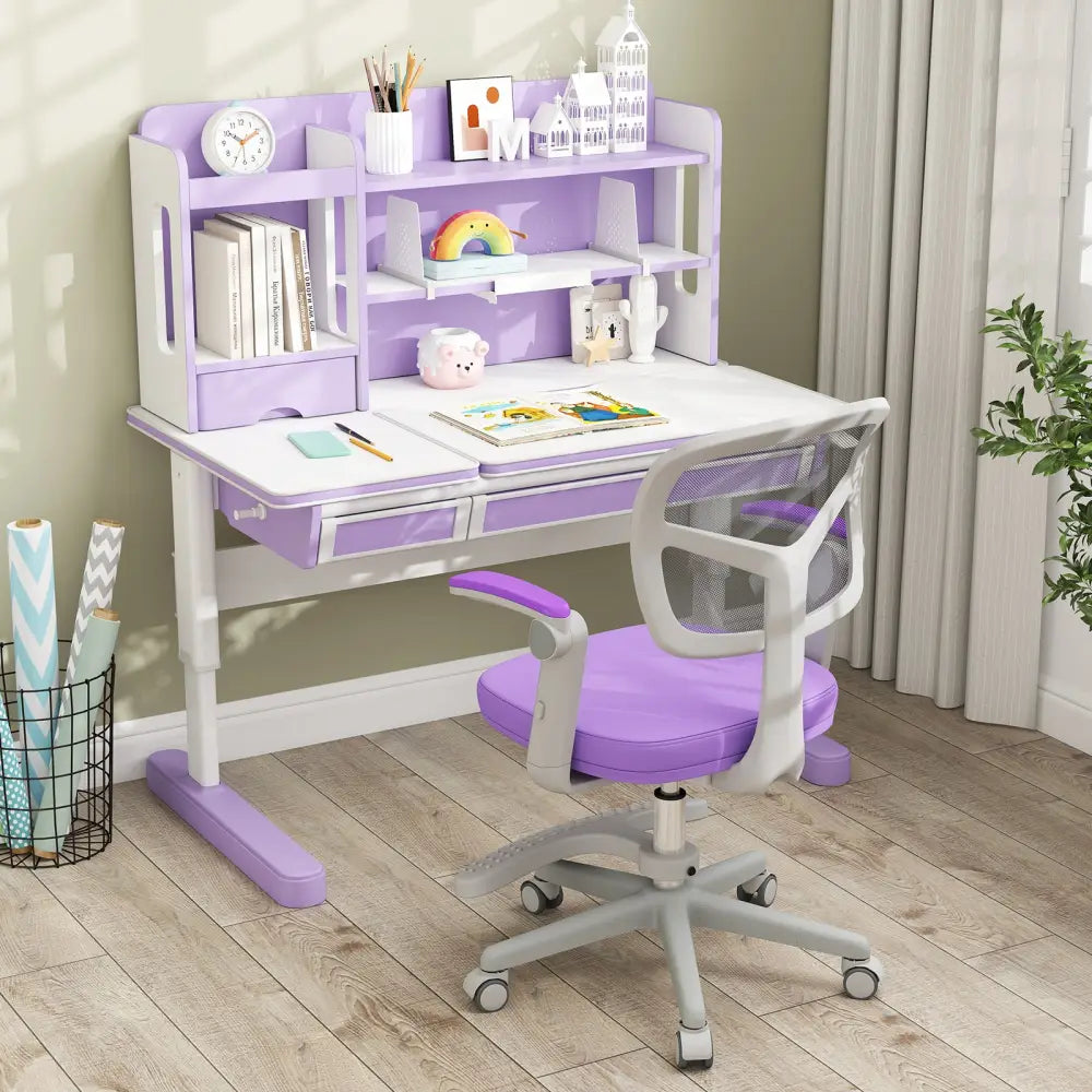 Kids Desk Chair Children Study Chair with Adjustable Height Armrest and Footrest-Purple - Purple - Kids Chairs & Seating