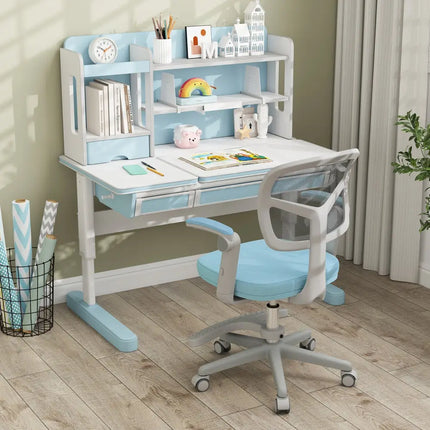 Kids Desk Chair Children Study Chair with Adjustable Height Armrest and Footrest-Blue - Blue - Kids Chairs & Seating