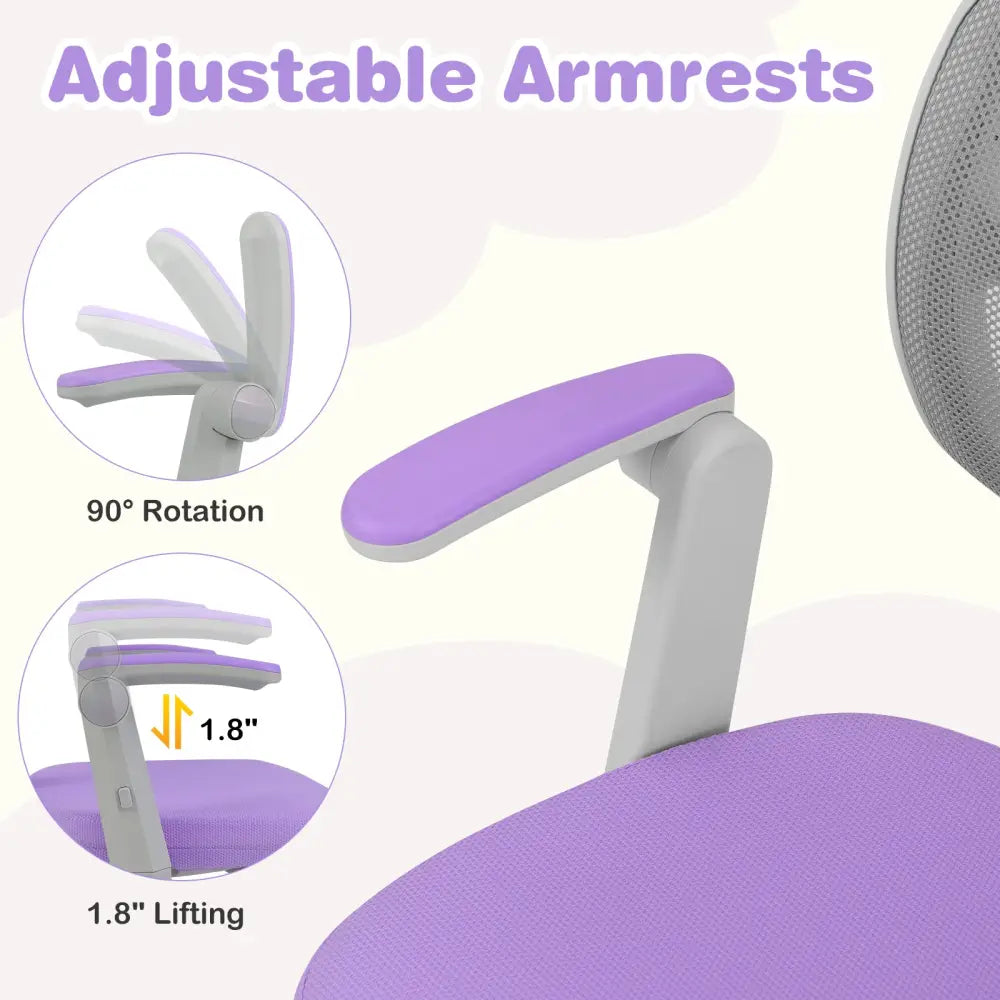 Kids Desk Chair Children Study Chair with Adjustable Height Armrest and Footrest-Purple - Purple - Kids Chairs & Seating