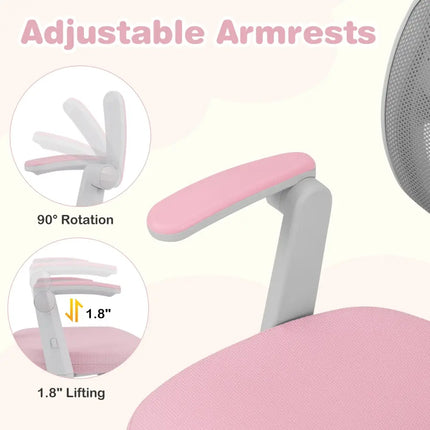 Kids Desk Chair Children Study Chair with Adjustable Height Armrest and Footrest-Pink - Pink - Kids Chairs & Seating