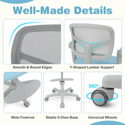 Kids Desk Chair Children Study Chair with Adjustable Height Armrest and Footrest-Blue - Blue - Kids Chairs & Seating