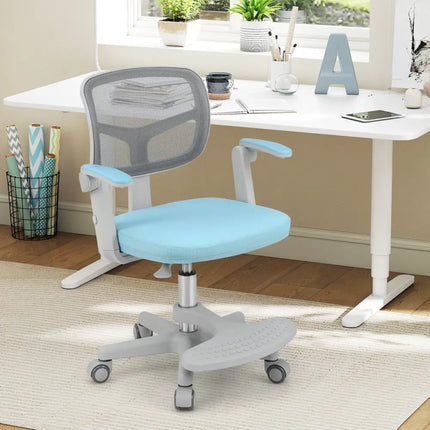 Kids Desk Chair Children Study Chair with Adjustable Height Armrest and Footrest-Blue - Blue - Kids Chairs & Seating