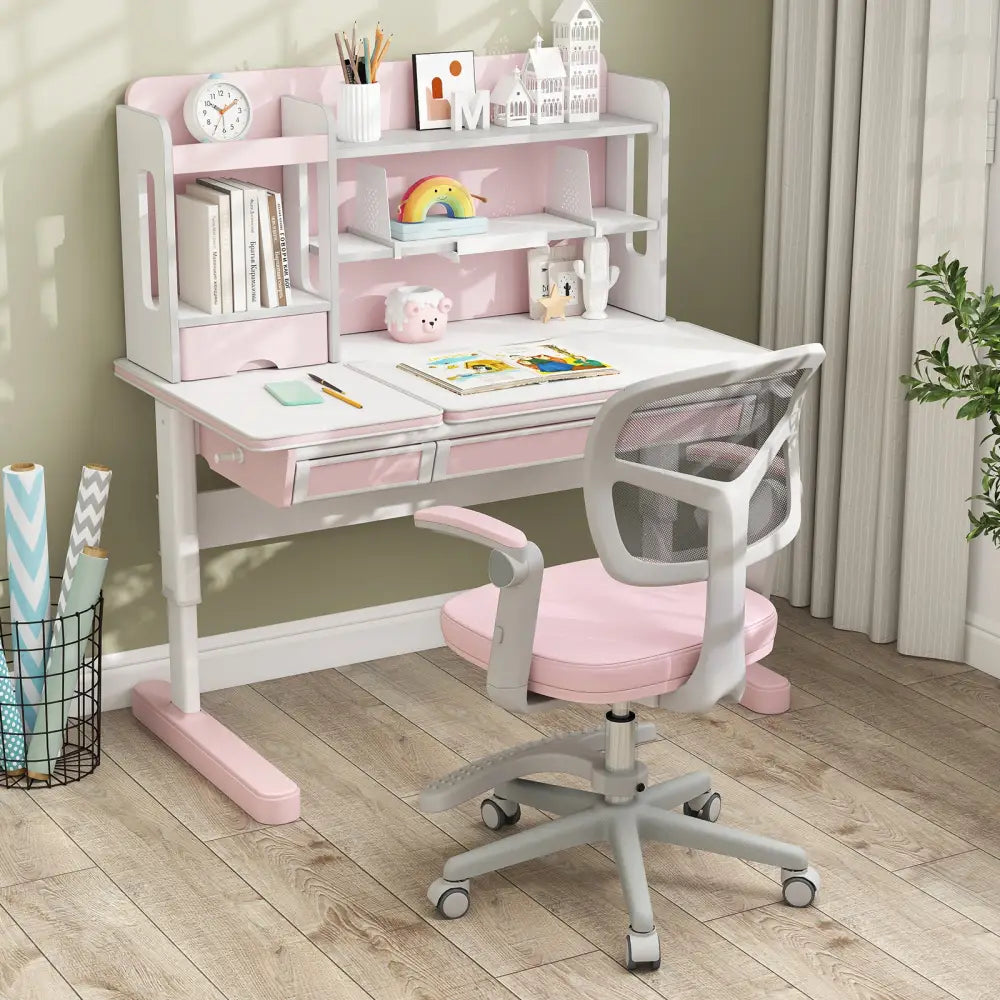 Kids Desk Chair Children Study Chair with Adjustable Height Armrest and Footrest-Pink - Pink - Kids Chairs & Seating