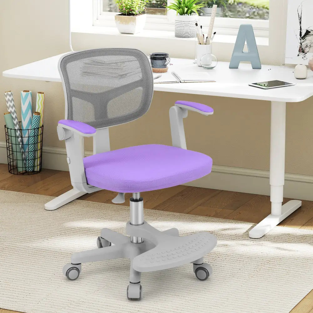 Kids Desk Chair Children Study Chair with Adjustable Height Armrest and Footrest-Purple - Purple - Kids Chairs & Seating