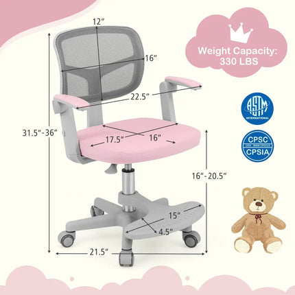 Kids Desk Chair Children Study Chair with Adjustable Height Armrest and Footrest-Pink - Pink - Kids Chairs & Seating