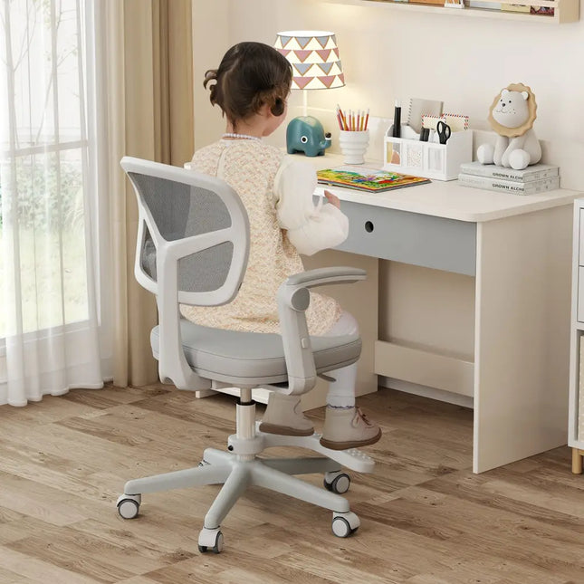 Kids Desk Chair Children Study Chair with Adjustable Height Armrest and Footrest-Grey - Gray - Kids Chairs & Seating